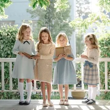 Hope & Henry Girls' Long Sleeve Bow Detail Sweater Dress Antique White