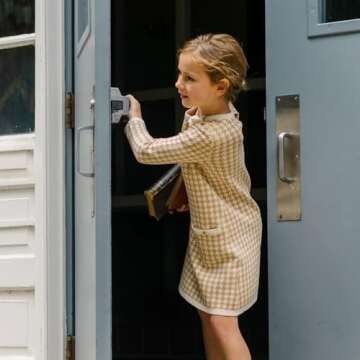 Hope & Henry Girls' Long Sleeve Bow Detail Sweater Dress Antique White