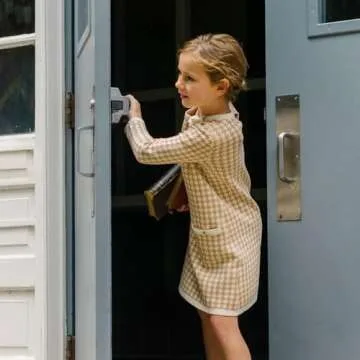 Hope & Henry Girls' Long Sleeve Bow Detail Sweater Dress Antique White