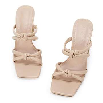 LAICIGO Women's Square Toe Chunky Block Heeled Sandals Double Knot Slip On Dress Party Shoes