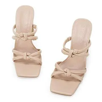 LAICIGO Women's Square Toe Chunky Block Heeled Sandals Double Knot Slip On Dress Party Shoes