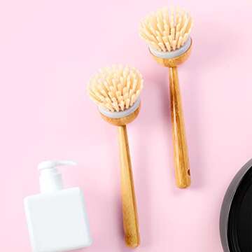 CLEACE Eco-Friendly Bamboo Kitchen Dish Brush Pack of 2