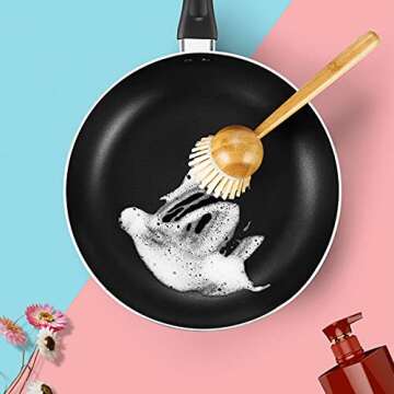 CLEACE Eco-Friendly Bamboo Kitchen Dish Brush Pack of 2