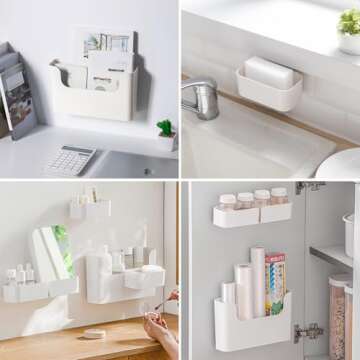 Poeland Floating Shelf Wall Mounted Non-Drilling Adhesive Bathroom Organizer Ledge Shelf for Home Decor/Kitchen/Bathroom Storage 4pcs