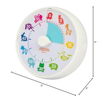 Animal Visual Timer and Color Timer for Kids, Preschoolers & Toddlers - Silent Classroom and Home 60-Minute Countdown Clock, Time Management Tool (Animal Timer)