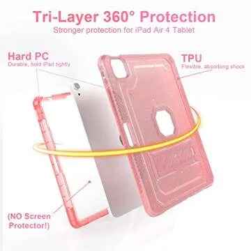 ZoneFoker for iPad Air Case 5th/ 4th Generation, iPad Air 5 Case, Cute iPad Air 10.9 inch Case 2022/2020 with Pencil Holder/Stand, Hard Sturdy Slim Pro 11 Cover for Girls Women (Clear Pink Glitter)