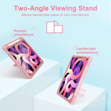 ZoneFoker for iPad Air Case 5th/ 4th Generation, iPad Air 5 Case, Cute iPad Air 10.9 inch Case 2022/2020 with Pencil Holder/Stand, Hard Sturdy Slim Pro 11 Cover for Girls Women (Clear Pink Glitter)