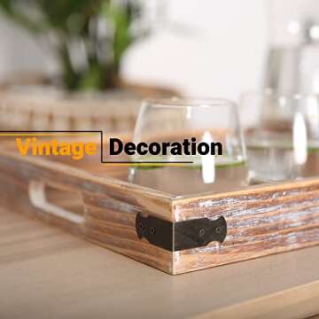 Wooden Rustic Large Serving Tray with Handles | Brown Pine Tree | Vintage Style | Unique Decorative ...