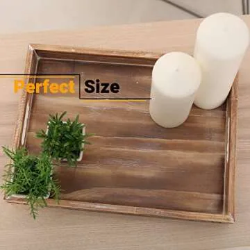 Wooden Rustic Large Serving Tray with Handles | Brown Pine Tree | Vintage Style | Unique Decorative Metal Corners | Wood Ottoman Tray | Outdoor Tray | Rustic Home Decor Tray | Tray for Coffee Table