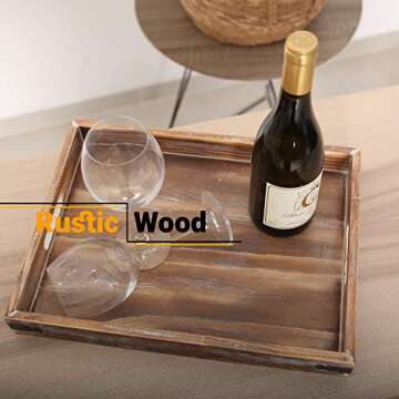 Wooden Rustic Large Serving Tray with Handles | Brown Pine Tree | Vintage Style | Unique Decorative Metal Corners | Wood Ottoman Tray | Outdoor Tray | Rustic Home Decor Tray | Tray for Coffee Table