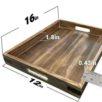 Wooden Rustic Large Serving Tray with Handles | Brown Pine Tree | Vintage Style | Unique Decorative Metal Corners | Wood Ottoman Tray | Outdoor Tray | Rustic Home Decor Tray | Tray for Coffee Table