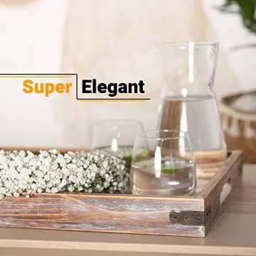 Wooden Rustic Large Serving Tray with Handles | Brown Pine Tree | Vintage Style | Unique Decorative Metal Corners | Wood Ottoman Tray | Outdoor Tray | Rustic Home Decor Tray | Tray for Coffee Table