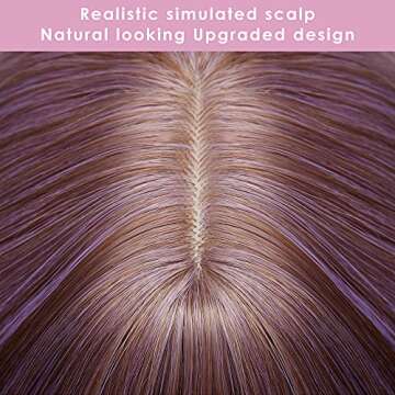 EVER THINE 16 Inch Short Bob Purple Wig, Short Wavy Wigs with Air Bangs, Synthetic Heat Resistant Shoulder Length Purple Wavy Wigs for Women, Machine Made Curly Fashion Bob Wigs for Daily Party.