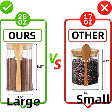 Airtight Glass Jars Set with Bamboo Spoons for Kitchen