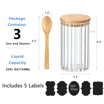 Airtight Glass Jars Set with Bamboo Spoons for Kitchen