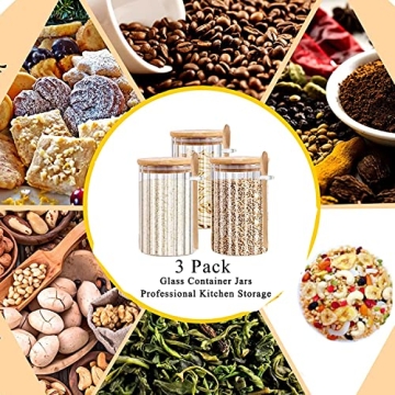 Airtight Glass Jars Set with Bamboo Spoons for Kitchen