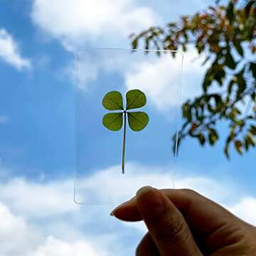 ARTMART Genuine Real Four-Leaf Green Clover St. Saint Patric's Day Bookmarks Irish Shamrock Good Luck Charm for Smartphone Wallet Case Amulet Purse Coating Gift Thanks Card M