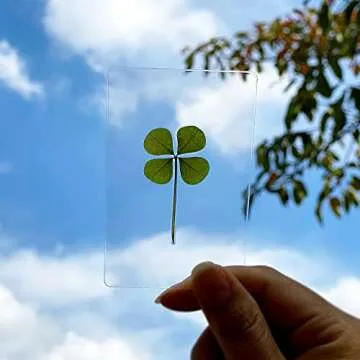 ARTMART Genuine Real Four-Leaf Green Clover St. Saint Patric's Day Bookmarks Irish Shamrock Good Luck Charm for Smartphone Wallet Case Amulet Purse Coating Gift Thanks Card M