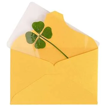 ARTMART Genuine Real Four-Leaf Green Clover St. Saint Patric's Day Bookmarks Irish Shamrock Good Luck Charm for Smartphone Wallet Case Amulet Purse Coating Gift Thanks Card M