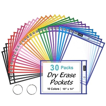 SUNEE 30 Packs Oversized Reusable Dry Erase Pocket Sleeves