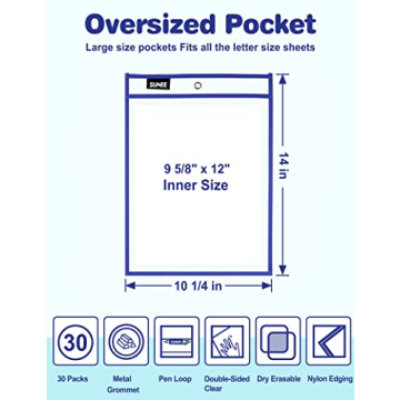 SUNEE 30 Packs Oversized Reusable Dry Erase Pocket Sleeves