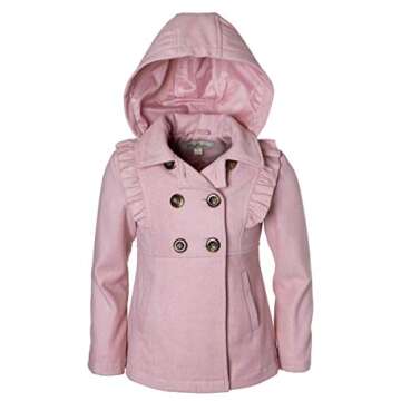 Cremson Girls' Wool Blend Hooded Ruffle Winter Dress Pea Coat Jacket - Blush (Size 5/6)