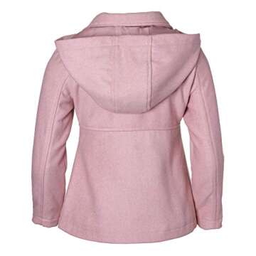 Cremson Girls' Wool Blend Hooded Ruffle Winter Dress Pea Coat Jacket - Blush (Size 5/6)