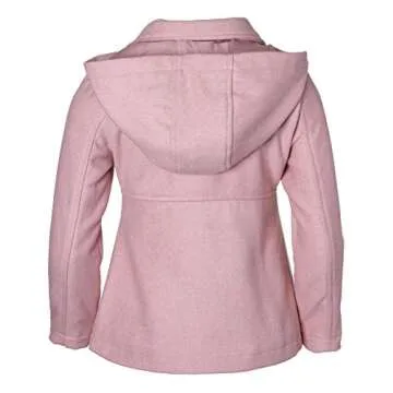 Cremson Girls' Wool Blend Hooded Ruffle Winter Dress Pea Coat Jacket - Blush (Size 5/6)