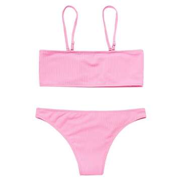 Trendy ZAFUL Women's Pink Ribbed Bikini Set for Summer