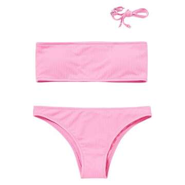 Trendy ZAFUL Women's Pink Ribbed Bikini Set for Summer