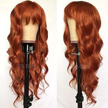 QD-Tizer Ginger Orange Color Loose Wave Hair Replacement Wigs for Fashion Women Heat Resistant Synth...