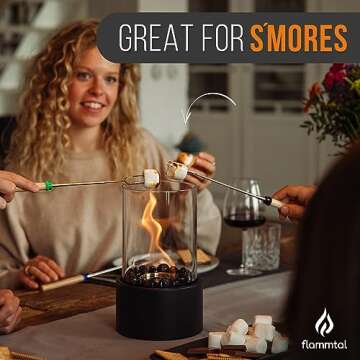 Flammtal Tabletop Fire Pit [4h Burning Time] - Indoor & Outdoor - Ethanol Table Top Fire Bowl with Black & White Stones - Portable Fire Pit with 2 Combustion Chambers