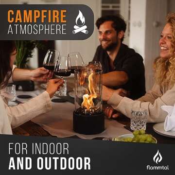 Flammtal Tabletop Fire Pit [4h Burning Time] - Indoor & Outdoor - Ethanol Table Top Fire Bowl with Black & White Stones - Portable Fire Pit with 2 Combustion Chambers