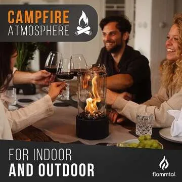 Flammtal Tabletop Fire Pit [4h Burning Time] - Indoor & Outdoor - Ethanol Table Top Fire Bowl with Black & White Stones - Portable Fire Pit with 2 Combustion Chambers