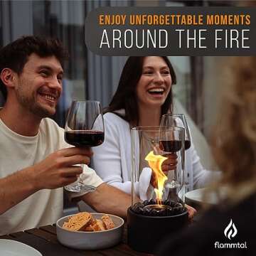 Flammtal Tabletop Fire Pit [4h Burning Time] - Indoor & Outdoor - Ethanol Table Top Fire Bowl with Black & White Stones - Portable Fire Pit with 2 Combustion Chambers