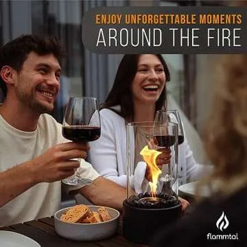 Flammtal Tabletop Fire Pit [4h Burning Time] - Indoor & Outdoor - Ethanol Table Top Fire Bowl with Black & White Stones - Portable Fire Pit with 2 Combustion Chambers