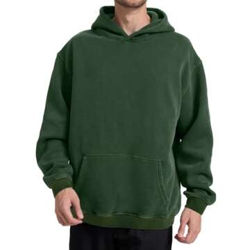 Hatant Oversized Hoodie Sweatshirts for Men Couples Heavyweight Hoodies Pullover Vintage Mens Acid Wash Sweaters Hoodies with Pocket Men's Fashion Hoodies Sweatshirts 2025 Dark Green-L