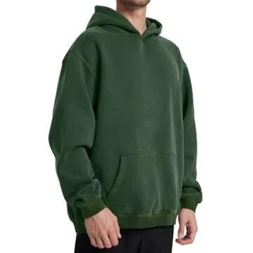 Hatant Oversized Hoodie Sweatshirts for Men Couples Heavyweight Hoodies Pullover Vintage Mens Acid Wash Sweaters Hoodies with Pocket Men's Fashion Hoodies Sweatshirts 2025 Dark Green-L