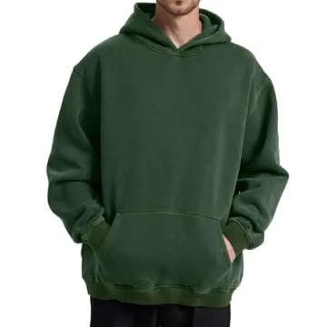 Hatant Oversized Hoodie Sweatshirts for Men Couples Heavyweight Hoodies Pullover Vintage Mens Acid Wash Sweaters Hoodies with Pocket Men's Fashion Hoodies Sweatshirts 2025 Dark Green-L