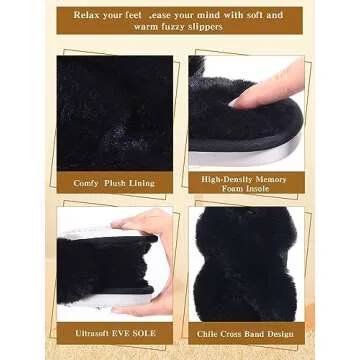 Liitrsh 8 Pairs Women's Cross Band Slippers Fuzzy House Slippers Plush Furry Bridesmaid Shoes Open Toe Soft Comfy Warm House Shoes for Women(US 7-8,Black)