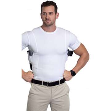 AC UNDERCOVER Concealed Carry Shirt for Men CCW Tactical Holster Shirt Holster Shirt Concealed Holster Compression Shirt (White, Large)