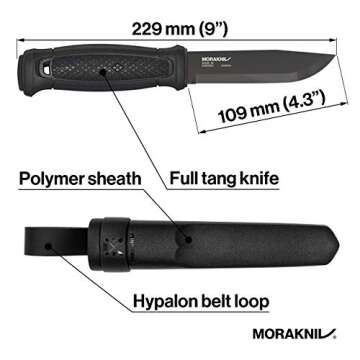 Morakniv Garberg Carbon Steel Full-Tang Fixed-Blade Survival Knife With Poly Sheath, Black, 4.3 Inch