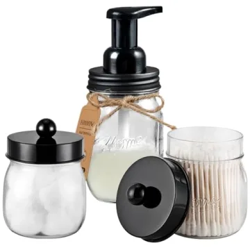 SheeChung Bathroom Accessories Set - Mason Jar Foaming Hand Soap Dispenser, Qtip Holder Set, Rustic ...