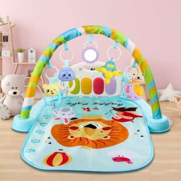 Christoy Baby Play Gym Kick and Play Mat Newborn Activity Gym Lay & Play 3 in 1 Fitness Music and Lights Fun Piano (Blue)