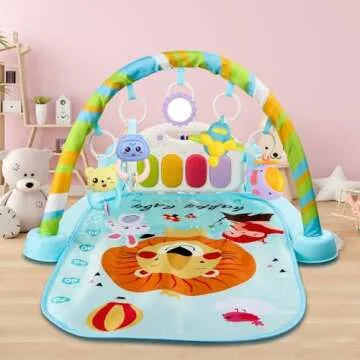 Christoy Baby Play Gym Kick and Play Mat Newborn Activity Gym Lay & Play 3 in 1 Fitness Music and Lights Fun Piano (Blue)