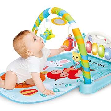 Christoy Baby Play Gym Kick and Play Mat Newborn Activity Gym Lay & Play 3 in 1 Fitness Music and Lights Fun Piano (Blue)