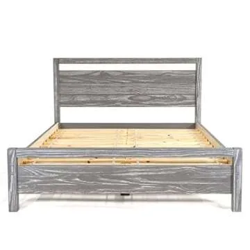 Grain Wood Furniture Loft Queen Size Solid Wood Bed, Weathered Pine