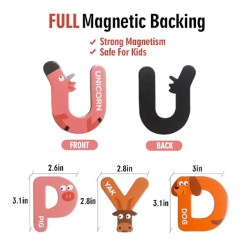 JCREN Jumbo Magnetic Letters Animals Alphabet Toys,Fridge Magnets Stick Large ABC Alphabet Uppercase Toy Set Preschool Learning Spelling Refrigerator Gift for 3 4 5 Year Old Toddler Kids Boys Girls