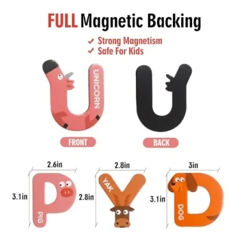 JCREN Jumbo Magnetic Letters Animals Alphabet Toys,Fridge Magnets Stick Large ABC Alphabet Uppercase Toy Set Preschool Learning Spelling Refrigerator Gift for 3 4 5 Year Old Toddler Kids Boys Girls