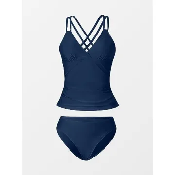 CUPSHE V Neck Ruched Tankini Stylish Bathing Suit for Women